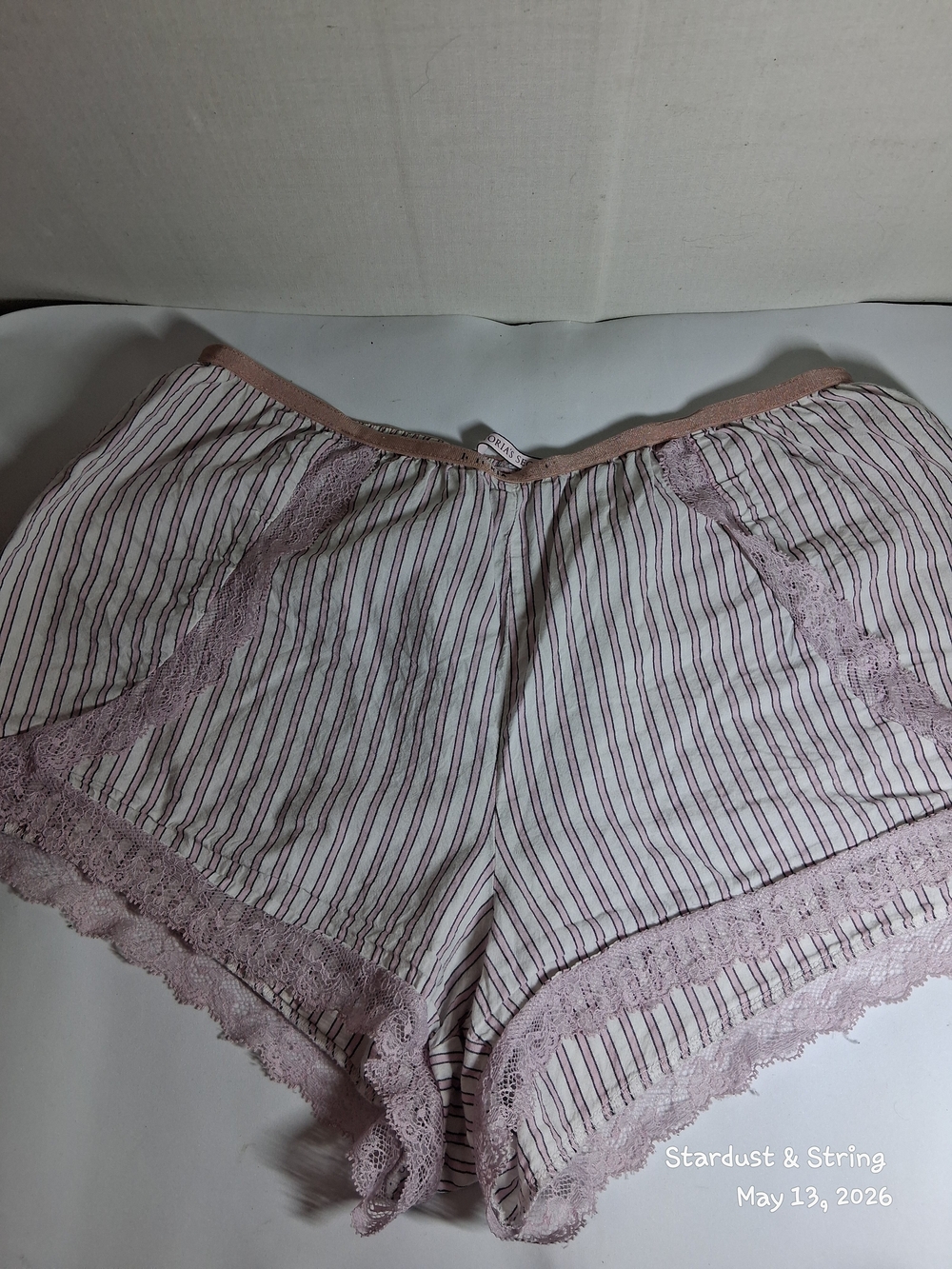 👜 Victoria's Secret XS Lace-Trim Pajama Shorts Pink & White Striped 👜